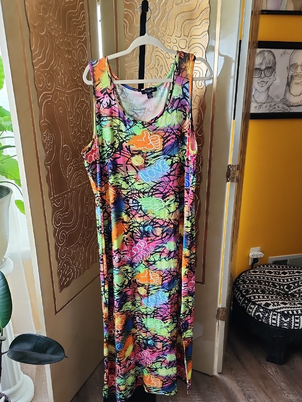 Rouge Helium Neon Green & Pink Print Tank Dress